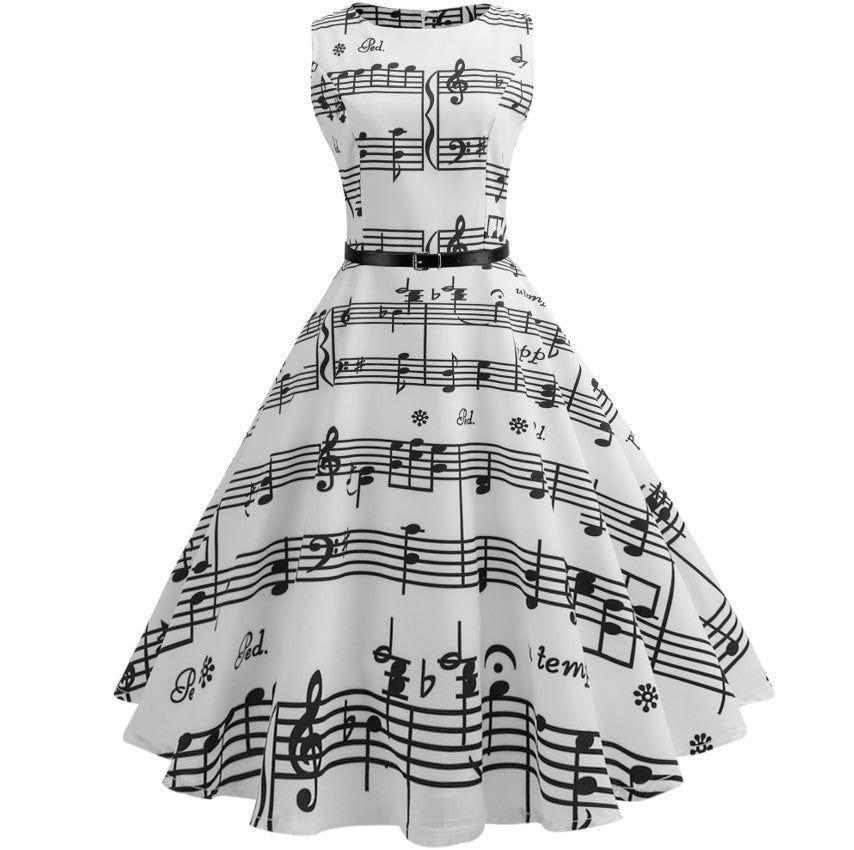 Melody Vibes Retro Music Note Print Dress