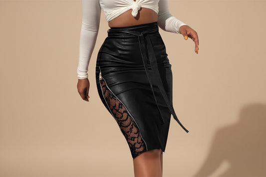 Midnight Lace Seduction Leather Skirt