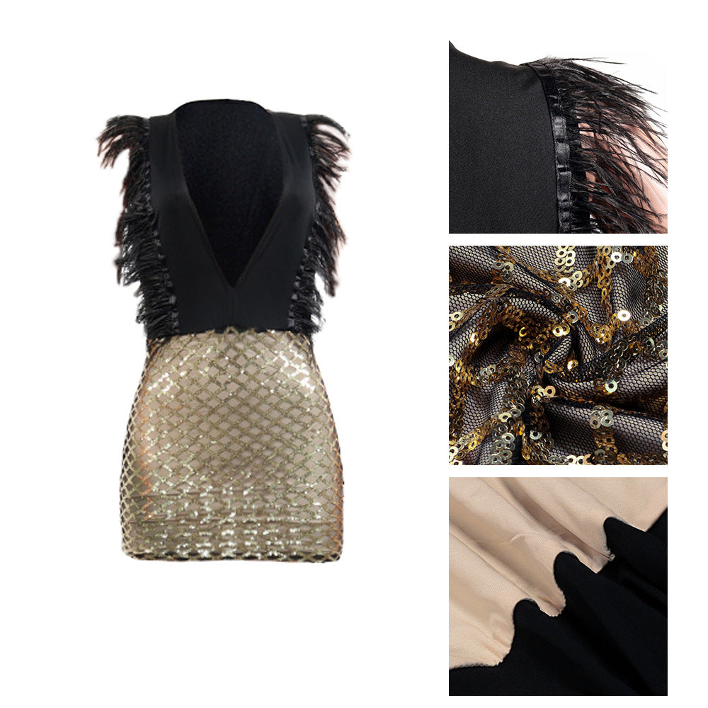 Midnight Feather Sequin Dress