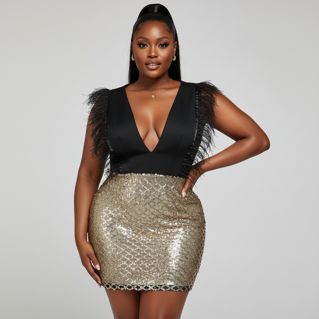 Midnight Feather Sequin Dress