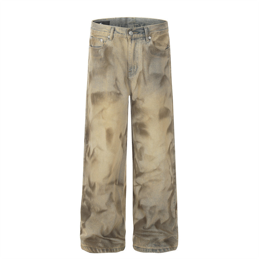 Distressed Mud Wash Straight-Legs