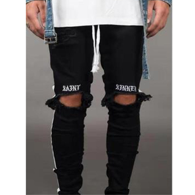 Black Ripped Denim Trousers for Men