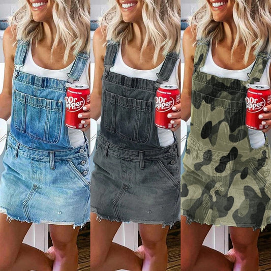 Retro Denim Dungaree Skirt