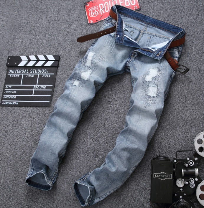 MCCKLE Light Blue Distressed Jogger Jeans