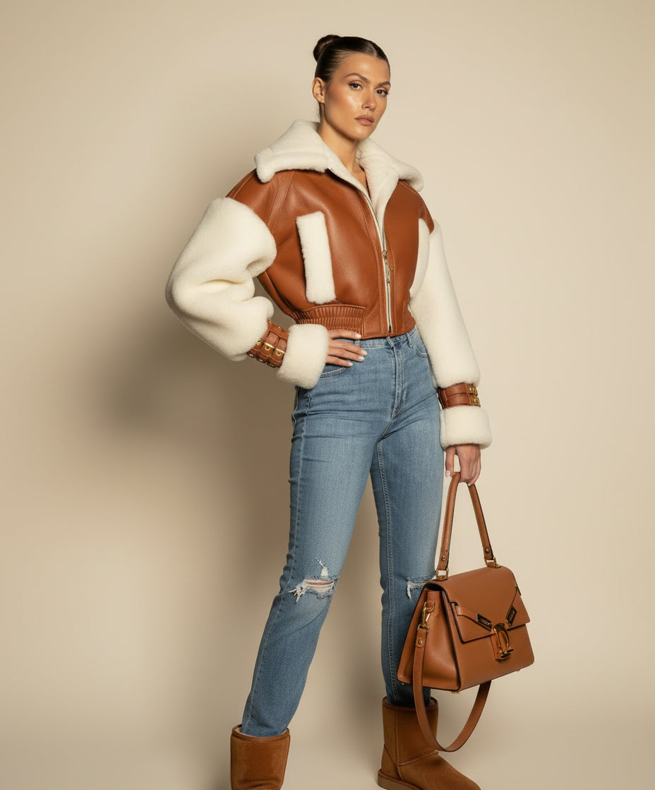 Brown Sugar Shearling Bomber