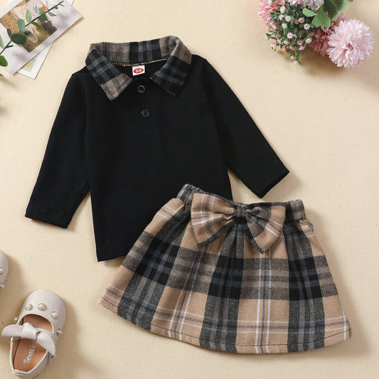 Trendy Plaid Shirt & Skirt Set – Stylish Long-Sleeve Combo for Girls