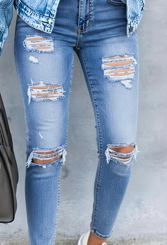 High-Rise Distressed Skinny Jeans (Multiple Colors Available)