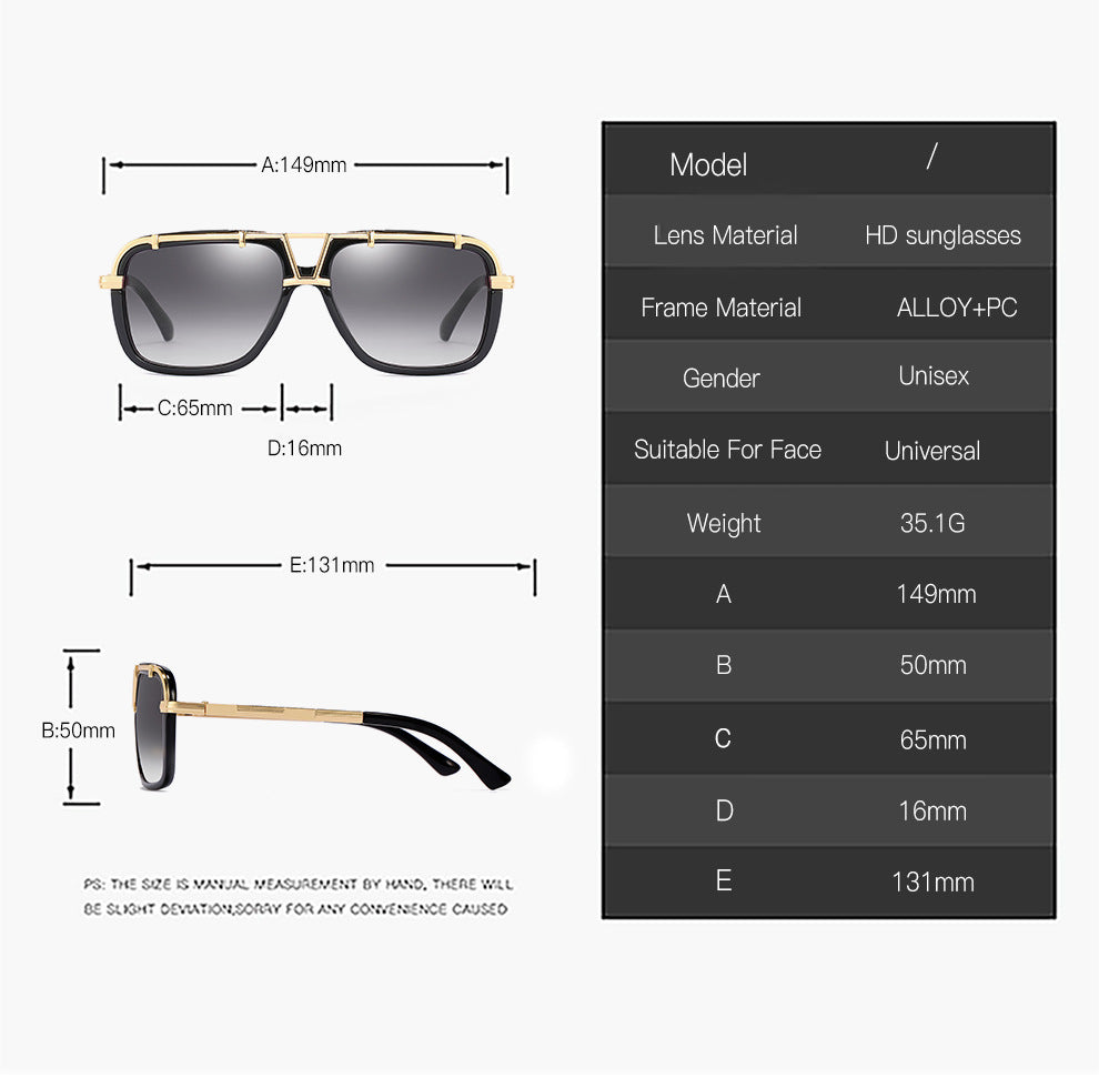 Prestige Classic PC Unisex Black & Gold Sunglasses