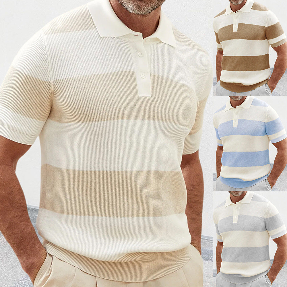 Men's Summer Fashion Lapel  Short Sleeve Sweater