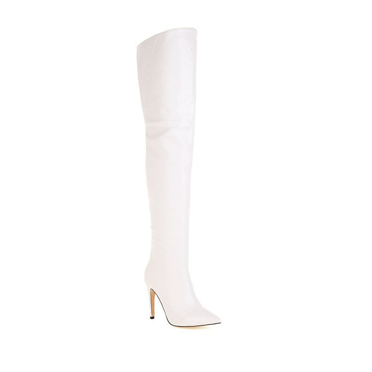 Leather Pointed Toe Back Zip High-Top Over-the-Knee Boots