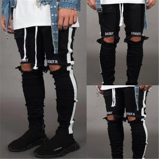 Black Ripped Denim Trousers for Men