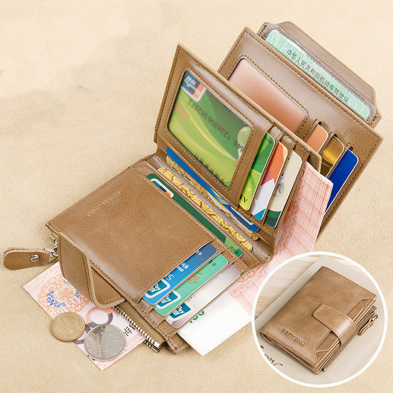 Vintage Anti-Theft Swiping Short Wallet - Men's Secure Design