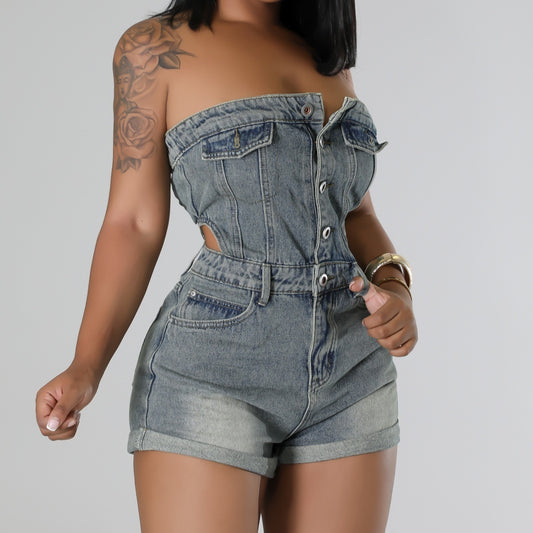 Denim Diva Strapless Jumpsuit