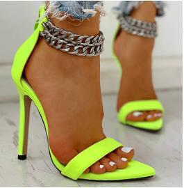 “Summertime Fine” Open Toe Stiletto Heels w/ chain ankle strap