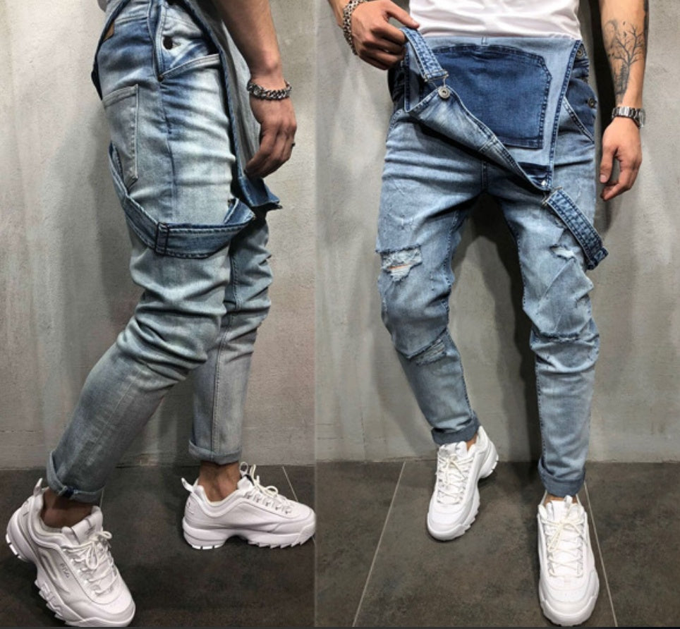 Sling Denim Romper Torn Jeans for Men