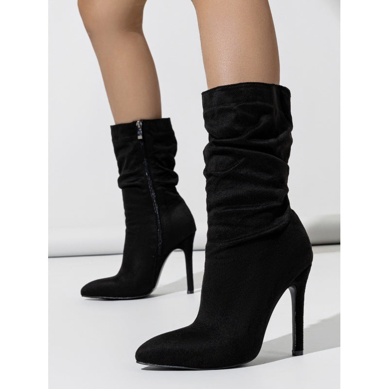 Street Stiletto Pointed Toe Mid Calf Boots