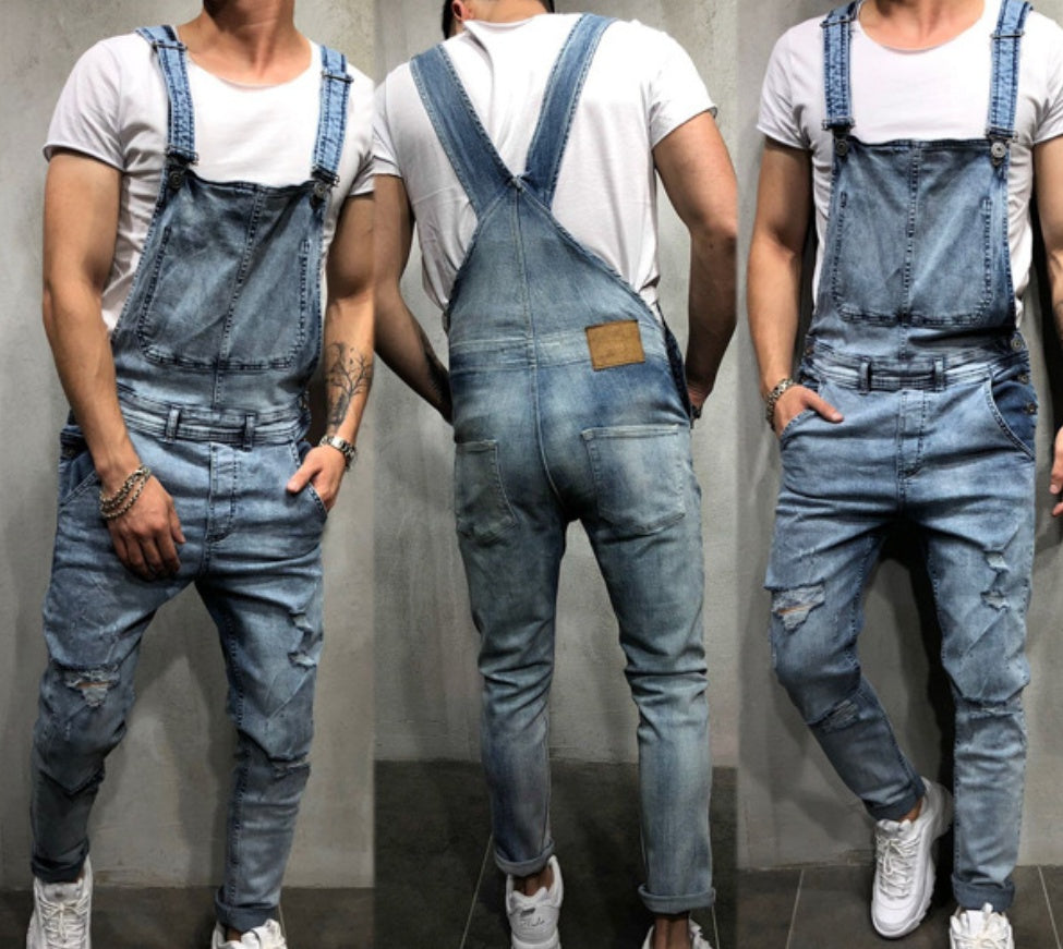 Sling Denim Romper Torn Jeans for Men