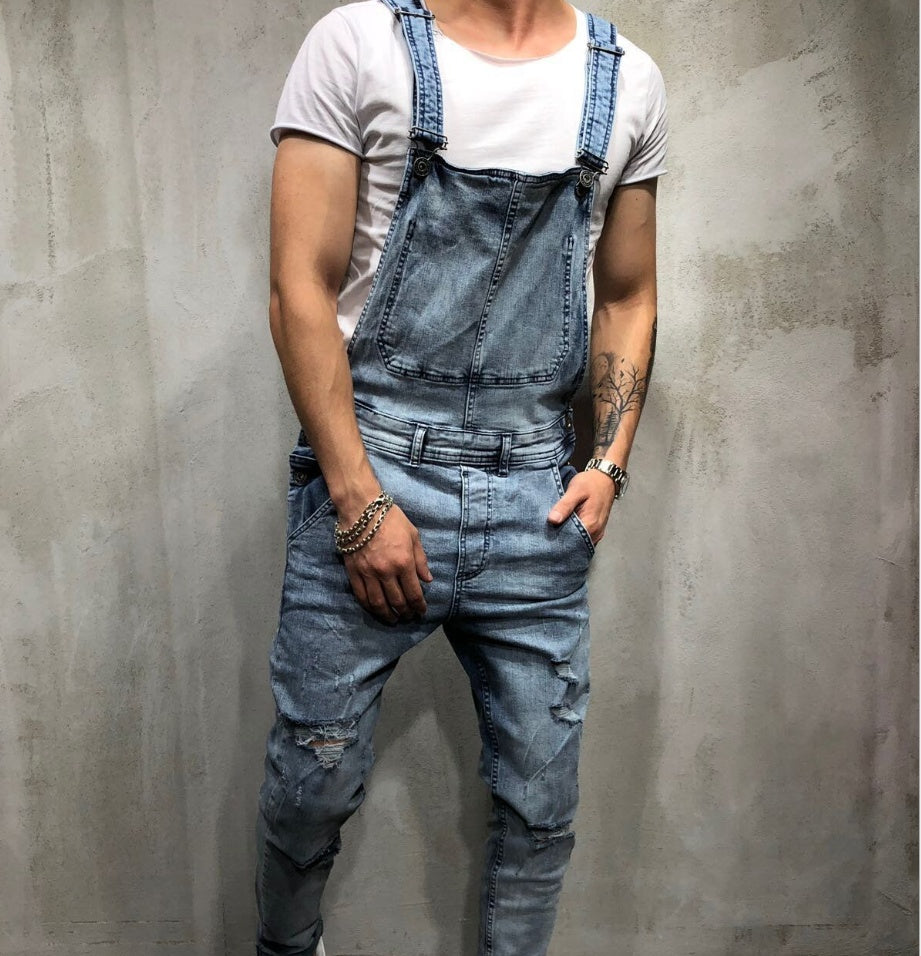 Sling Denim Romper Torn Jeans for Men