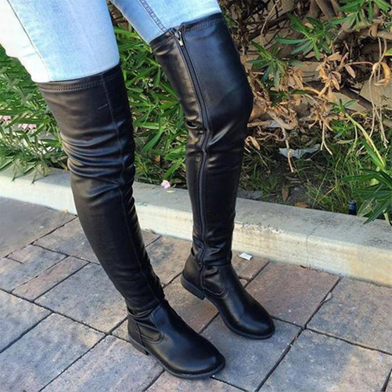 Round Head Low Square Heel Over-the-Knee Boots