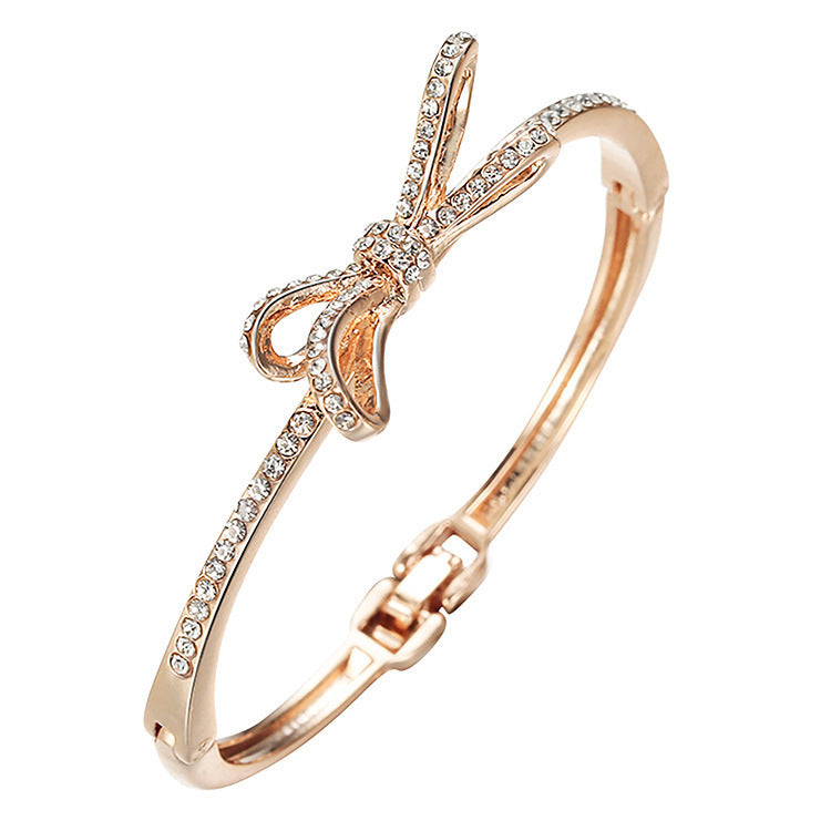 “Rose Luxe Diamond Bow” Alloy Bracelet