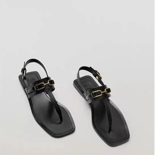 Sleek Buckle-Accent Flip-Flops