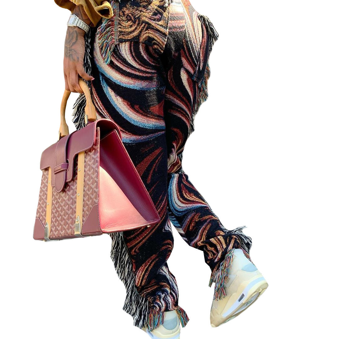 Winter New Casual Fashion Color Fringed Velvet Pants Women