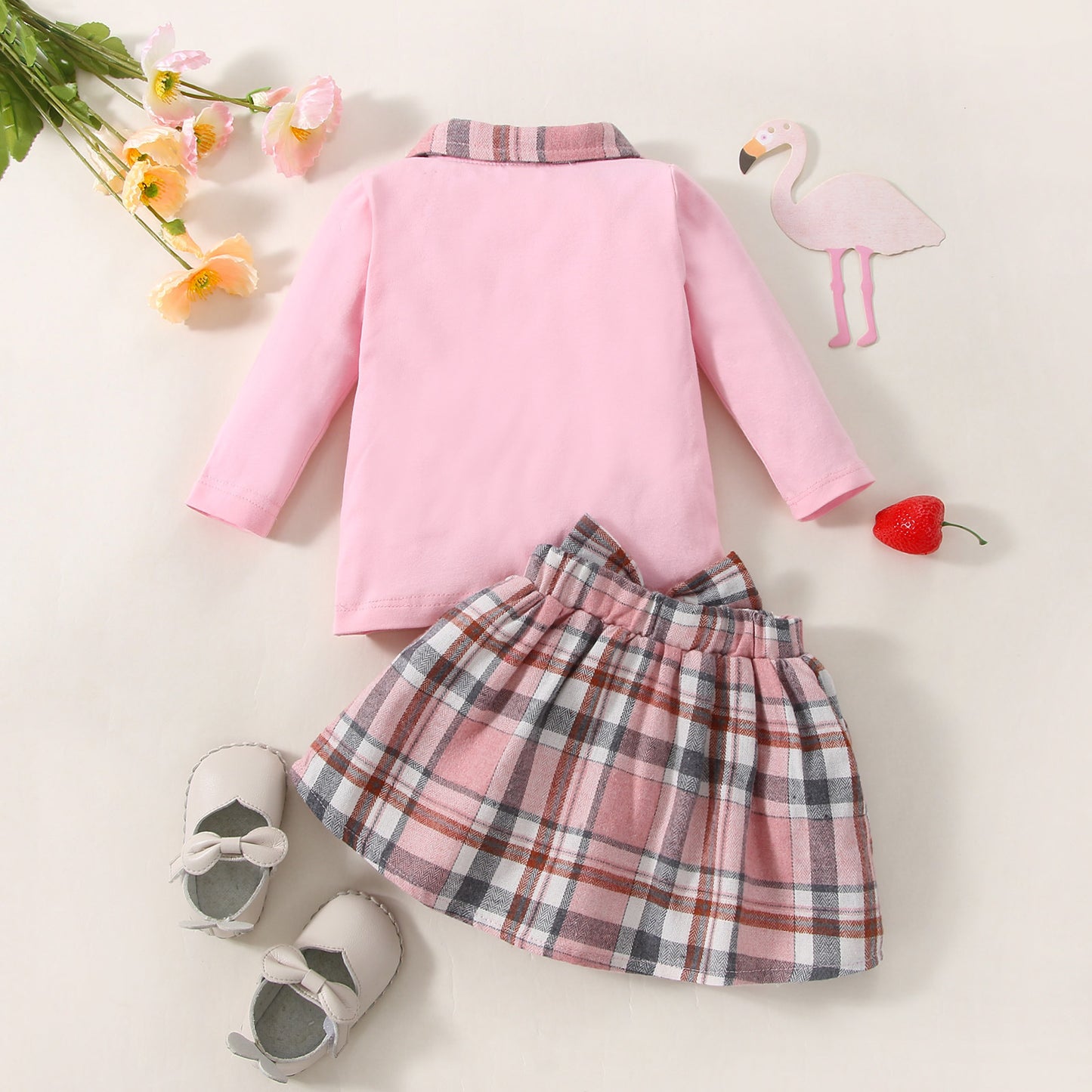 Trendy Plaid Shirt & Skirt Set – Stylish Long-Sleeve Combo for Girls