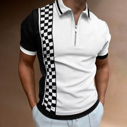 Checkered Stitch Print Polo Shirt