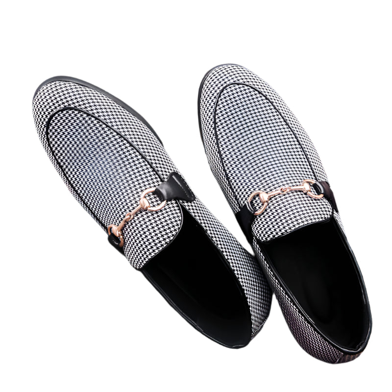 Gold Buckle Black & White Loafers