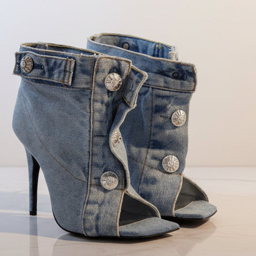 Rivet Rush Denim Stiletto Boots