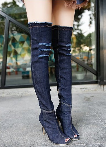 Stretch-Fit Denim Knee-High Boots