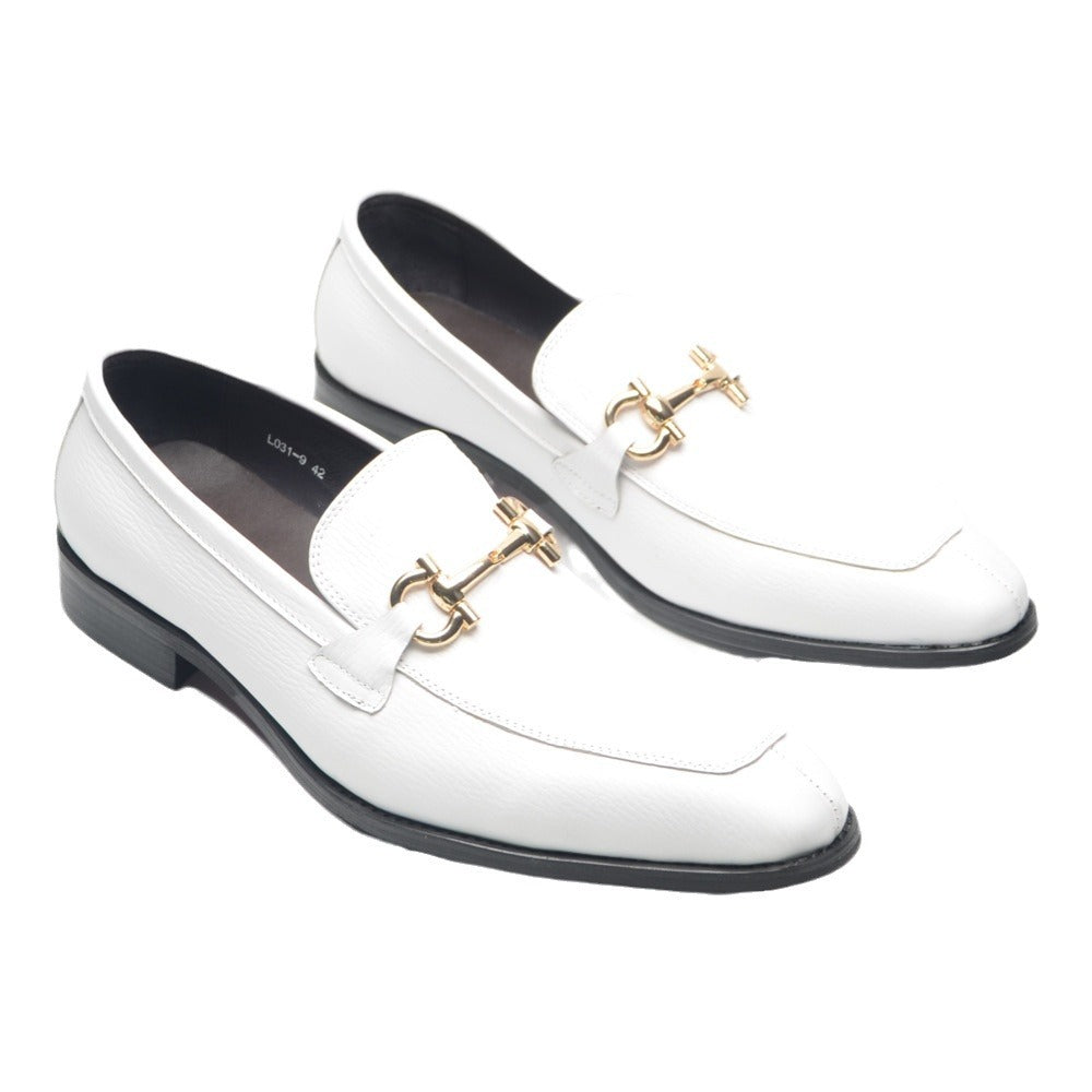 White Luxe Loafers with Gold Buckle