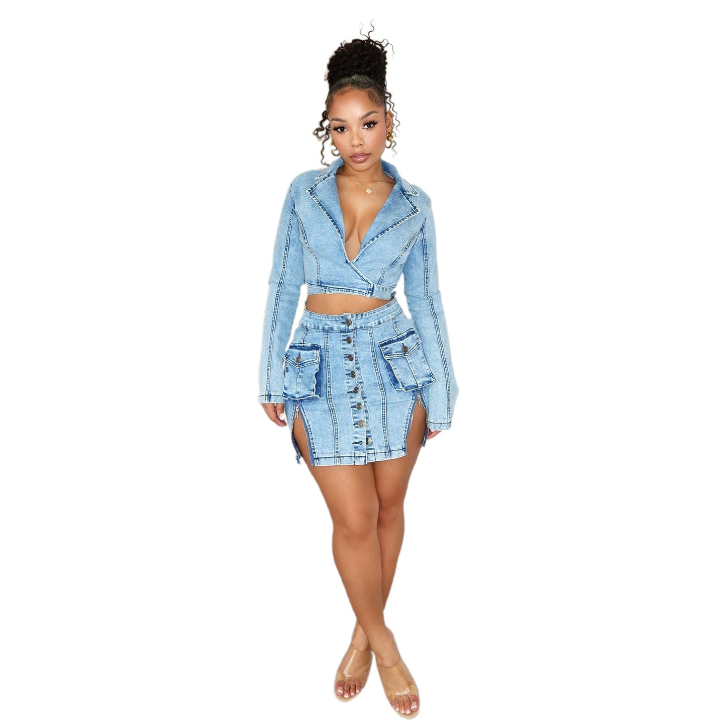 Urban Rebel Slim Fit Denim Skirt Set