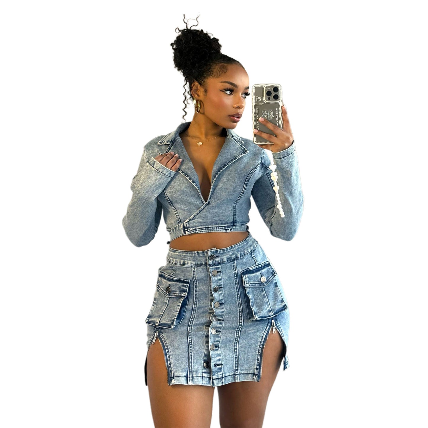 Urban Rebel Slim Fit Denim Skirt Set