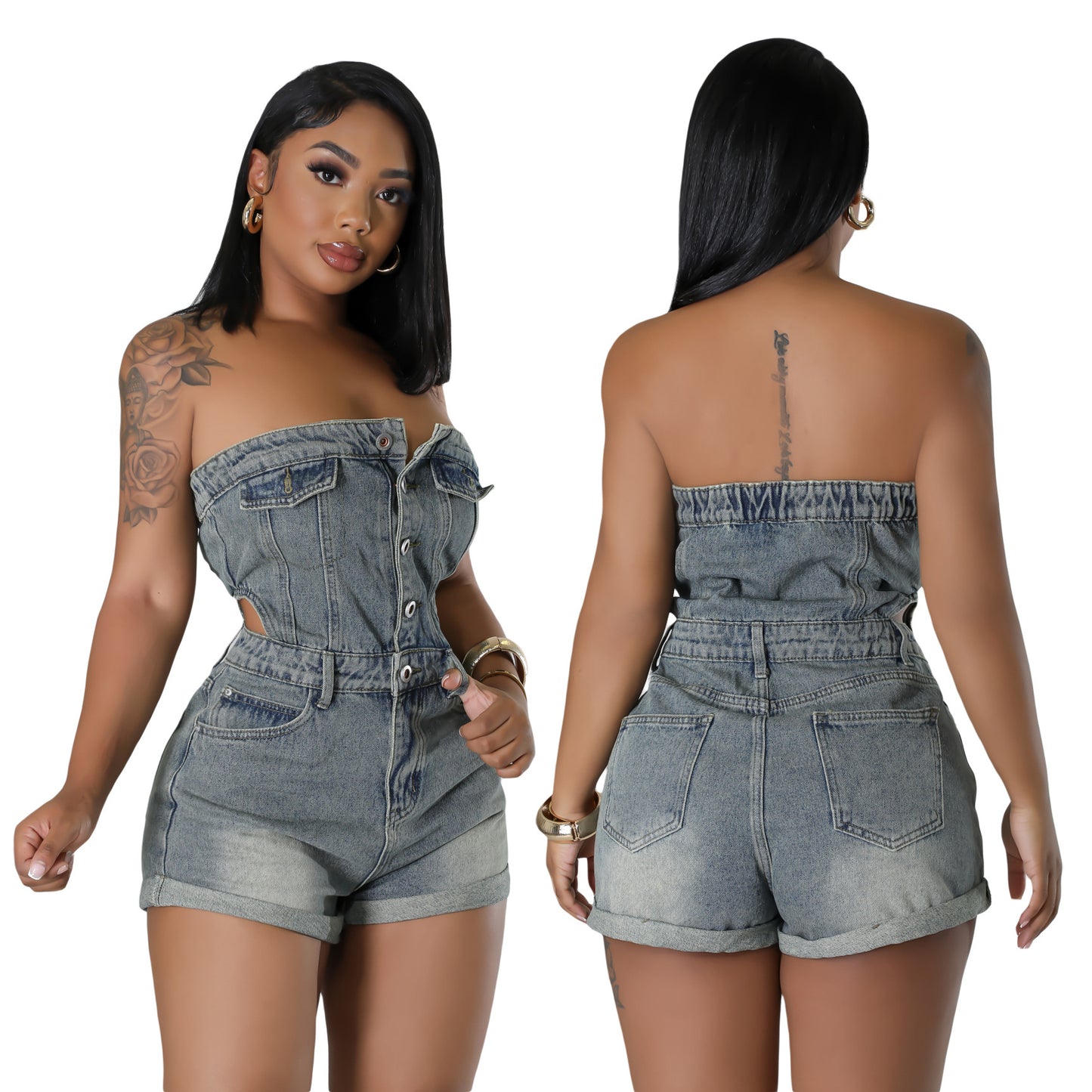 Denim Diva Strapless Jumpsuit