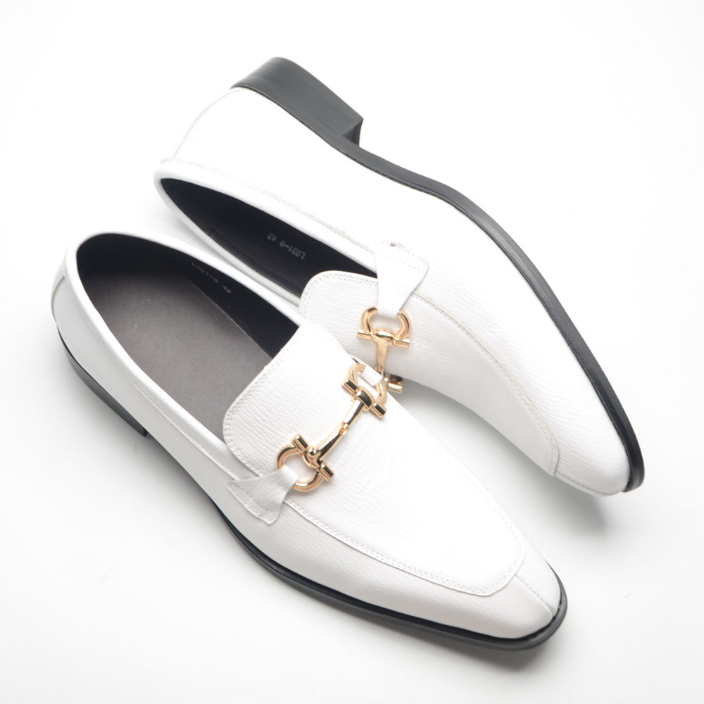 White Luxe Loafers with Gold Buckle