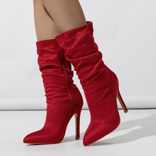 Street Stiletto Pointed Toe Mid Calf Boots