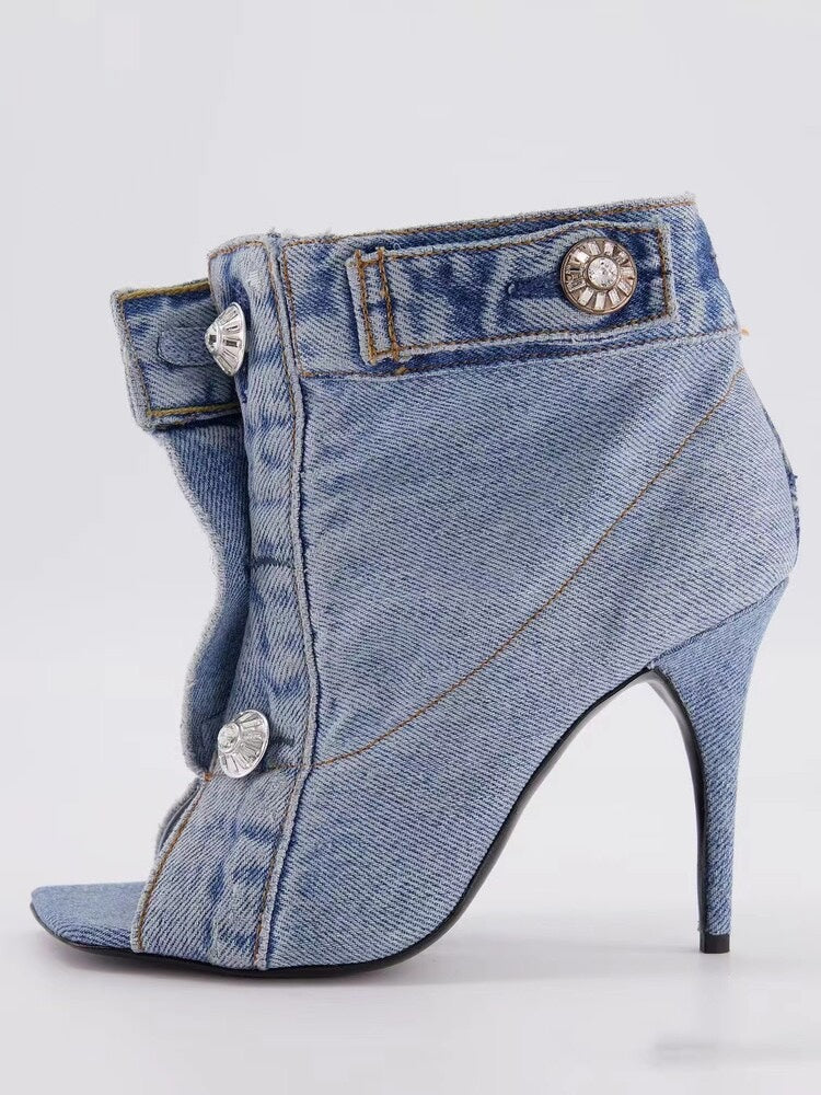 Rivet Rush Denim Stiletto Boots