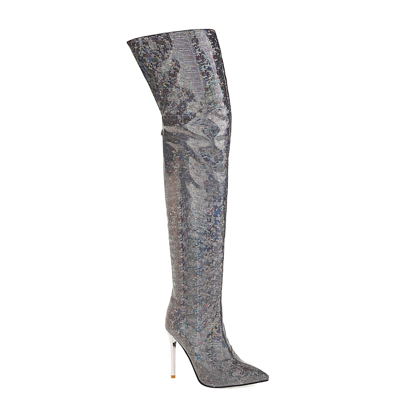 Pointed Toe Stiletto Back Zip Over-the-Knee Boots with Animated Art