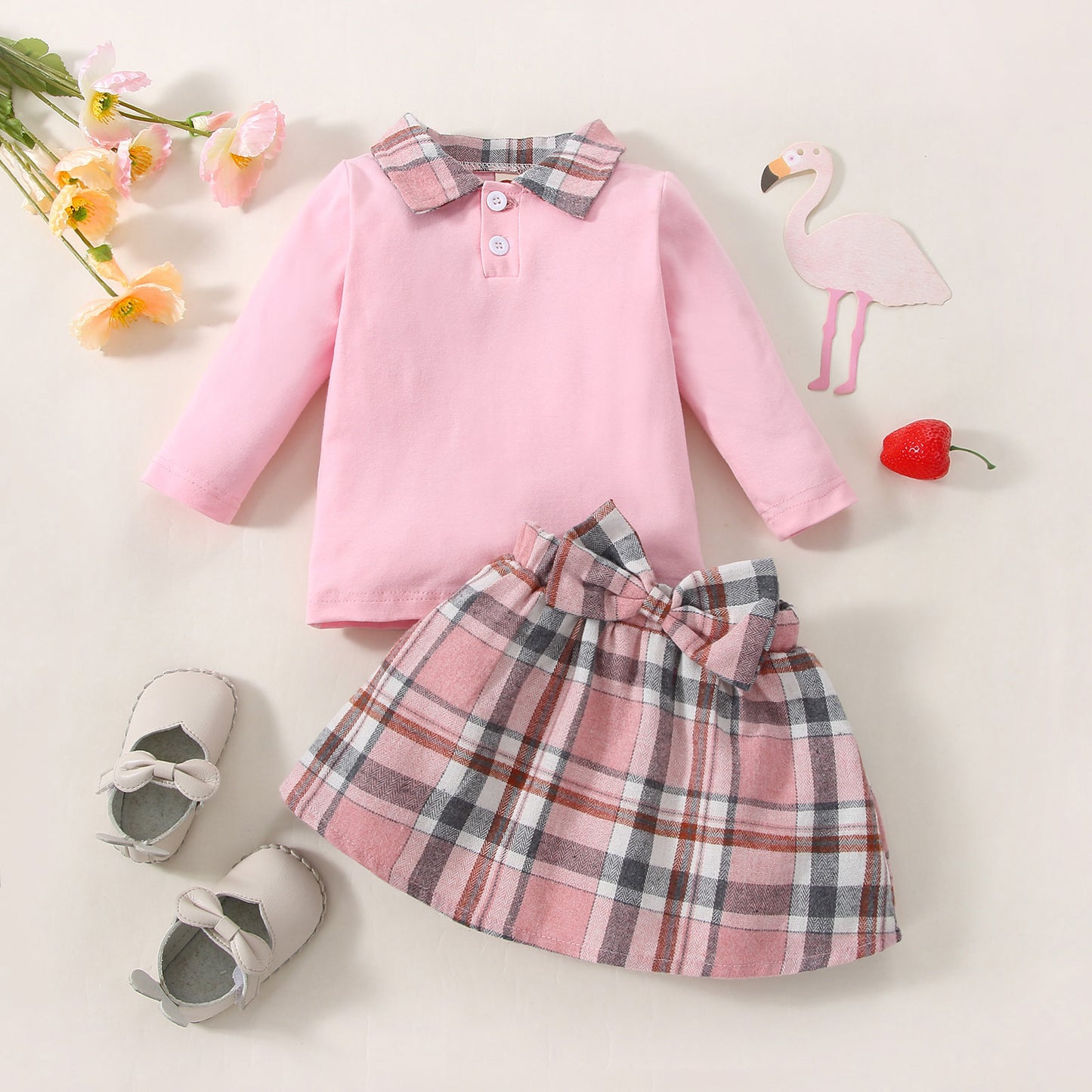 Trendy Plaid Shirt & Skirt Set – Stylish Long-Sleeve Combo for Girls