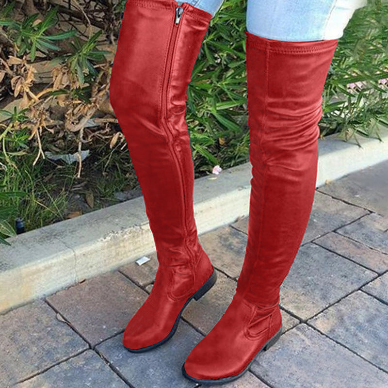 Round Head Low Square Heel Over-the-Knee Boots