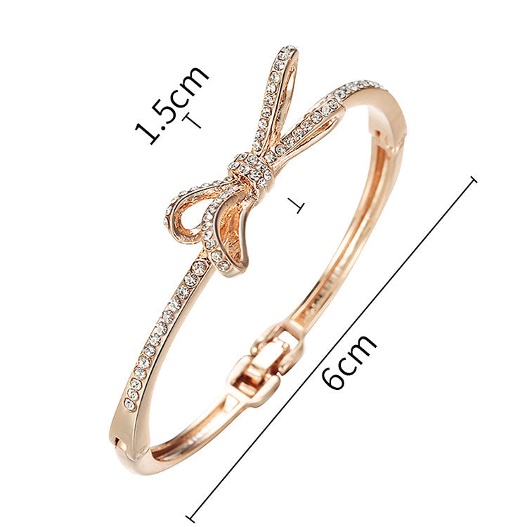 “Rose Luxe Diamond Bow” Alloy Bracelet