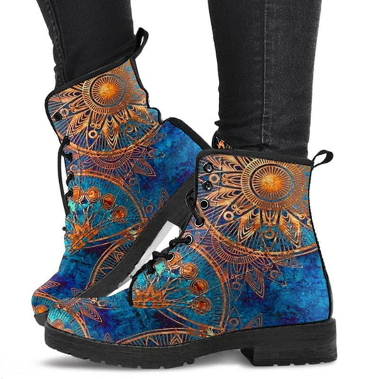 Boho Blue Mandala Combat Boots