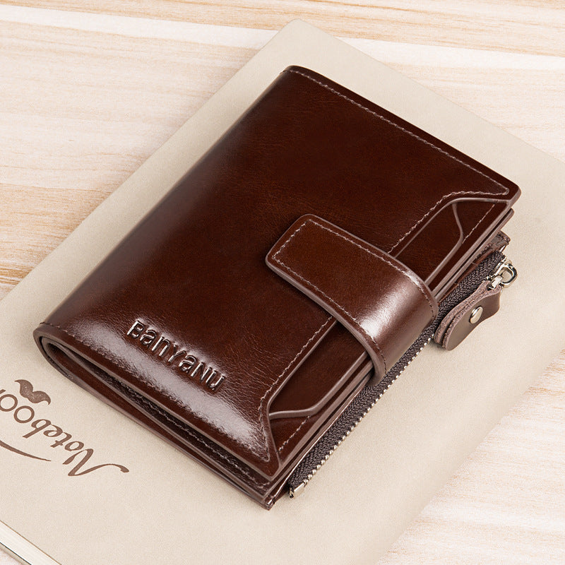 Vintage Anti-Theft Swiping Short Wallet - Men's Secure Design