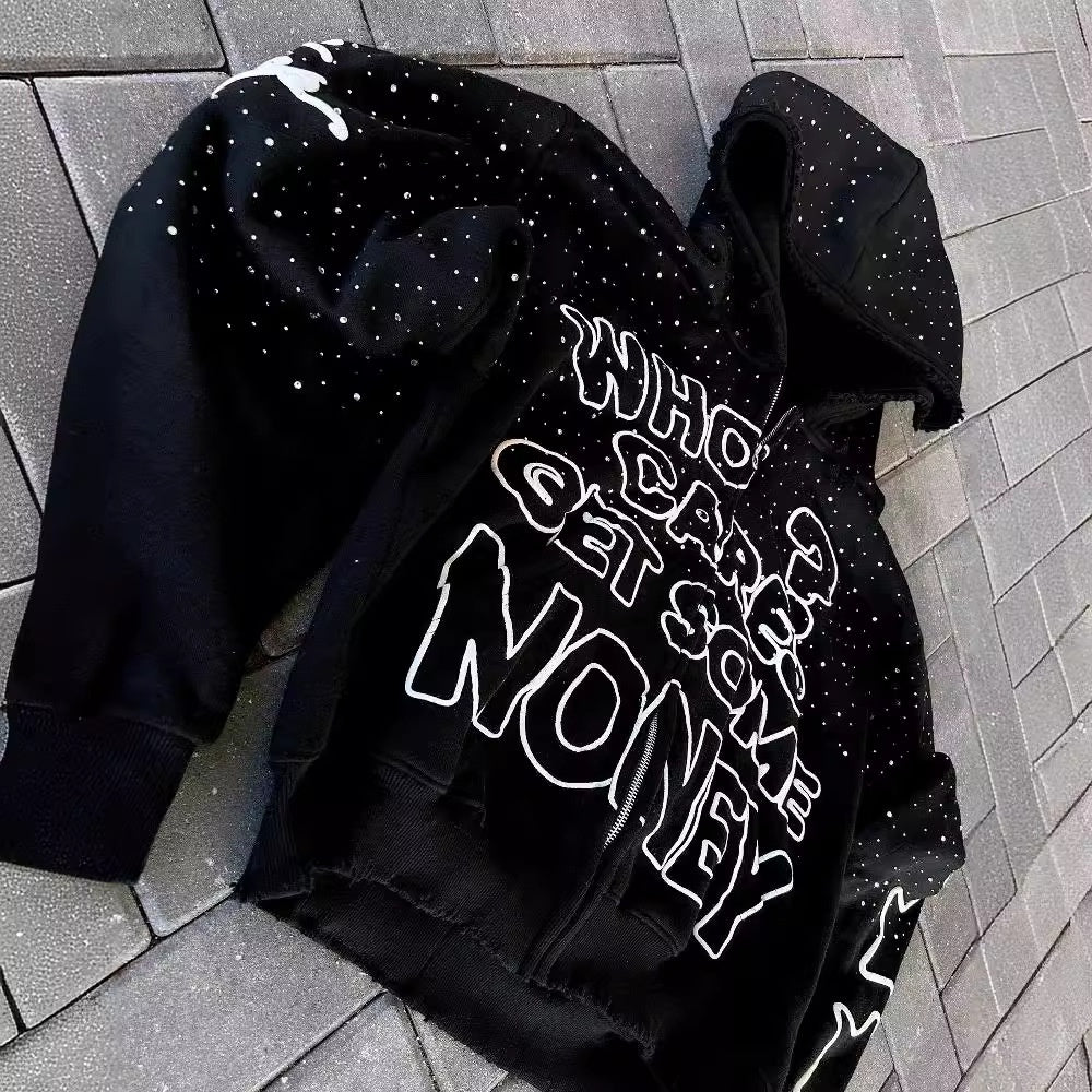 European and American High Street Dark Style Letter Print Hoodie – Bold, Edgy, and Iconic