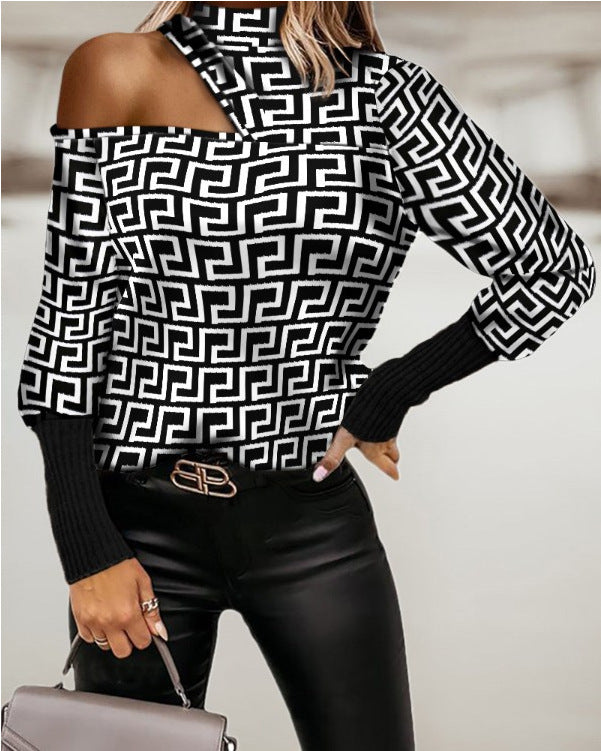 Geo Chic Cutout Long Sleeve Top