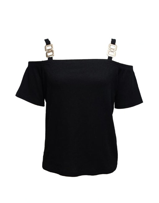 Solid Color Off-Shoulder Slimming T-Shirt