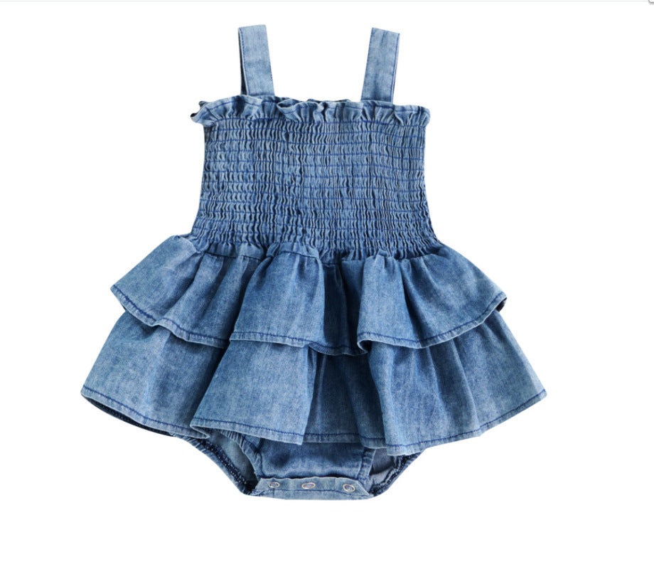 Lil’ Denim Drip Suspender Bodysuit