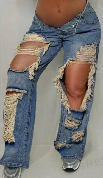 Distressed Slant Pocket Street Jeans